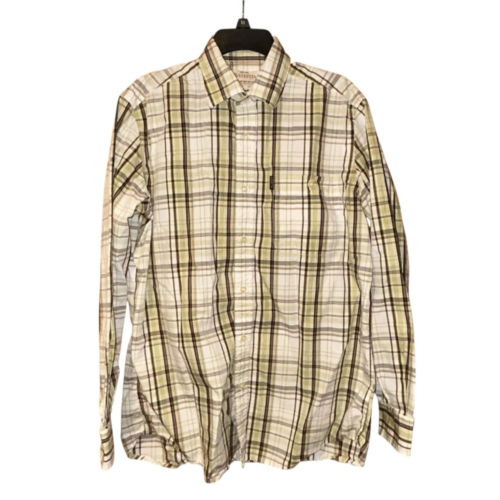 Beretta Men’s Shirt Plaid Button Down Large Green Long Sleeve Cotton Casual
